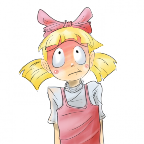 embarrassed cartoon girl with red cheeks 