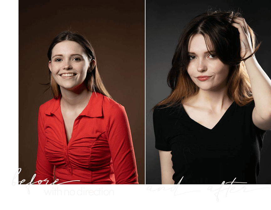 headshot example before and after photographer direction